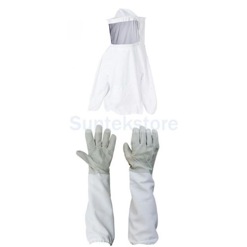 Beekeeping Jacket Coat Veil Bee Protecting Suit Dress Smock + Goatskin Gloves