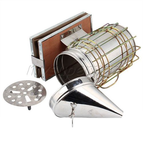 Stainless Steel Bee Hive Smoker With Heat Shield For Beekeeping Tool In Silver