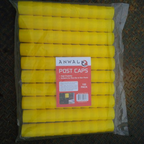 100 Pack. Safety Star Picket Post Caps. Reo Bar Yellow Plastic Poly Covers.