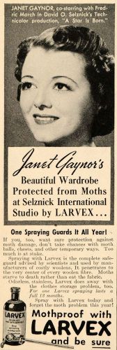 1937 Ad Larvex Mothproof Spray Odorless Janet Gaynor - ORIGINAL ADVERTISING GH1
