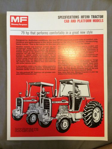 Massey Ferguson Specifications MF590 Tractor Cab + Platform Models Sales Leaflet