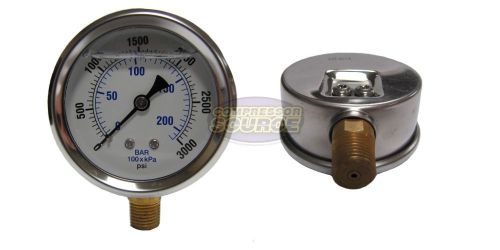 Liquid filled 2.5&#034; 3000 psi air pressure gauge lower / side mount 1/4&#034; npt for sale