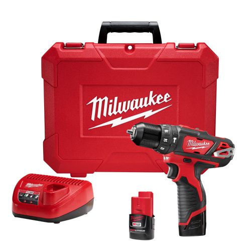 New milwaukee m12 12v cordless li-ion 3/8&#034; hammer drill w/ work light &amp; bit set for sale