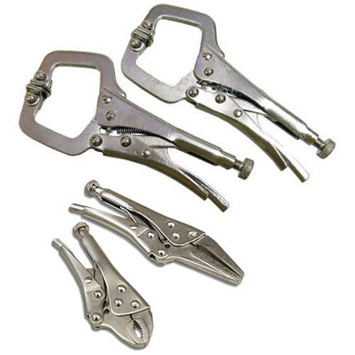 4pc mini adjustable locking mole vice grip pliers &amp; 6&#034; welding craft c-clamp set for sale