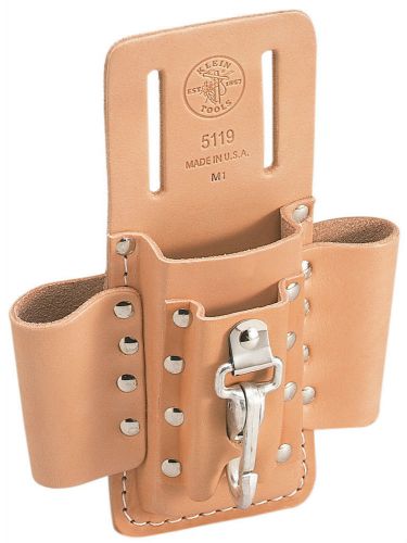 Klein tools 5119 4 pocket leather tool pouch with knife clip for sale