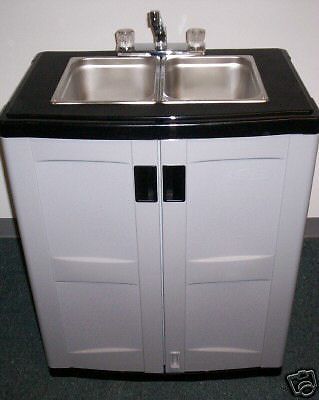 Portable two bowl sink with hot water for sale