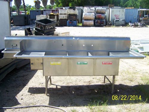 STAINLESS STEEL 3 COMPARTMENT SINK WITH DUAL DRAINBOARDS &amp; SIDE SINK