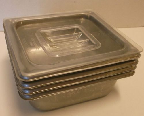 4 vollrath stainless super pans 1/6 1.2 quarts commercial kitchen inserts &amp; lid for sale