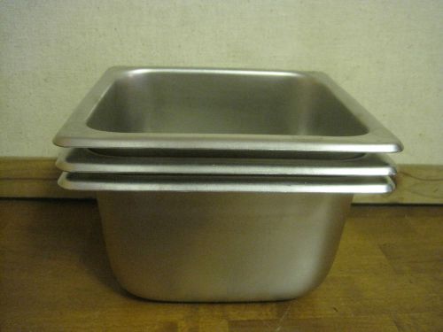 3 Used Stainless Steel Restaurant Food Pans Warming Bins Containers 6.25x6x4