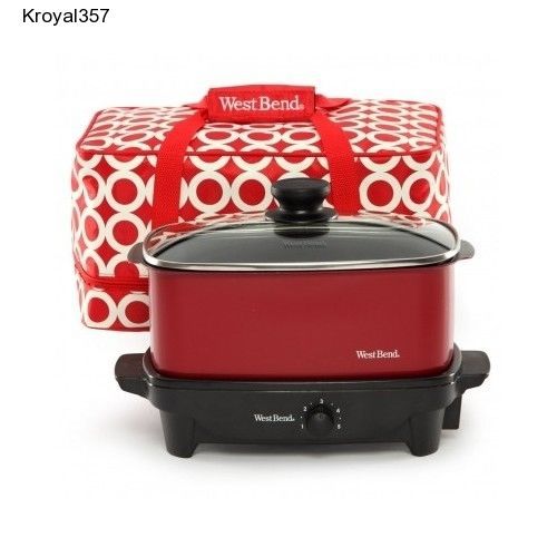 West Bend 84915R 5-quart Red Versatility Slow Cooker w/ insulated Red Tote C4ED