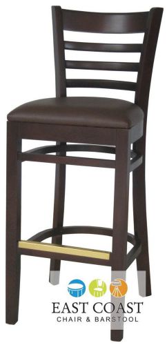 New wooden walnut ladder back restaurant bar stool with brown vinyl seat for sale