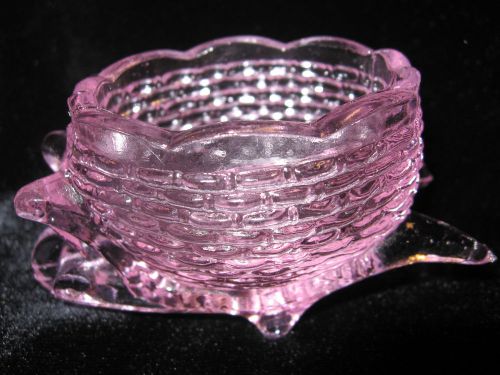 Pink rose glass Wheelbarrow basket toothpick match holder / salt dip cellar celt