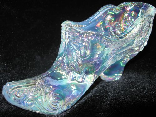 Crystal carnival glass Bow pattern Shoe Slipper Boot iridescent christmas clear