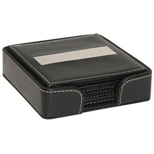 Royce Leather 3 Engraved Plate Square Coasters - Black