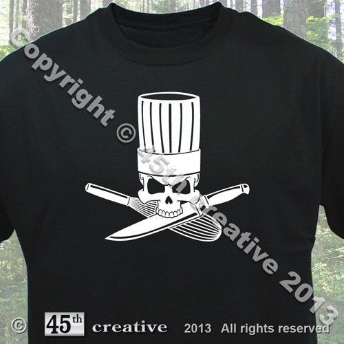 Chef Crossbones T-shirt - skull chef hat cooking knife whisk baking tee shirt