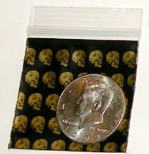 1000 Baggies, Golden Skulls, 2 x 2&#034; mini ziplock bags 2020