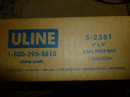 NEW 1000/CTN Uline 5&#039;&#039; x 5&#039;&#039; 2 MIL Poly Bag 1.5 Mil S-2381