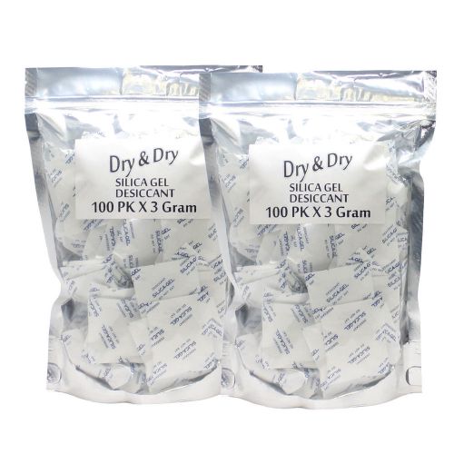 3 gram X 200 PK &#034;Dry &amp; Dry&#034; Silica Gel Desiccant - FDA Compliant Food Safe