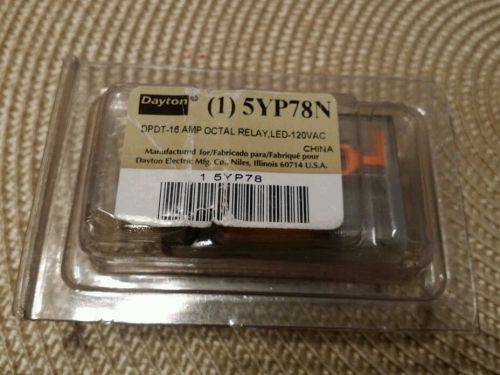 (1) new Dayton 5YP78N 8 pin DPDT, 16 AMP,120 volt AC, relay free shipping