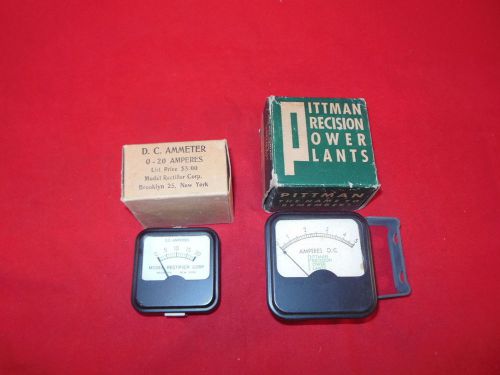 Pair Vintage D.C. Ammeter Model Rectifier Group &amp; Pittman w/ Boxes 0-20 0-5