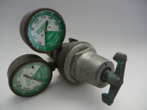 Antique union carbide purox r-206 double oxygen gauge industrial steampunk for sale