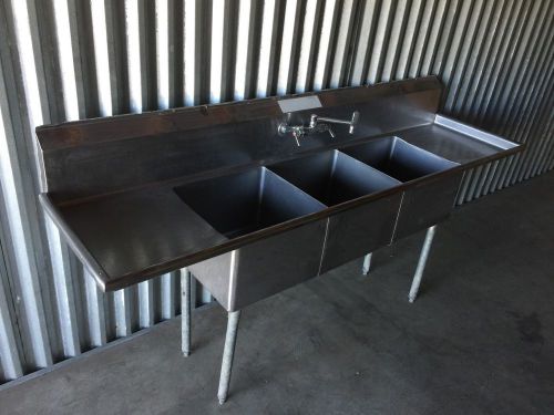 Stainless steel 3-compartment sink with drainboards and faucet - nsf sticker for sale