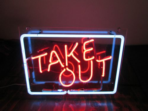 COOL NEON TAKE OUT SIGN/ GREAT CONDITION/RED AND WHITE COLORS