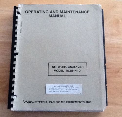 Network Analyzer Model 1038-N10 Operating and Maintenance Manual