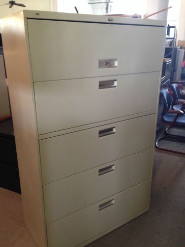 5 drawer lateral size file cabinet by hon office furn in putty w/lock&amp;key 42&#034;w for sale