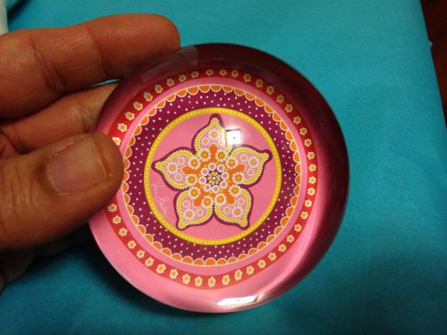 Vera Bradley Glass Dome Pink Floral Paperweight~Excellent Condition No Box~NICE!