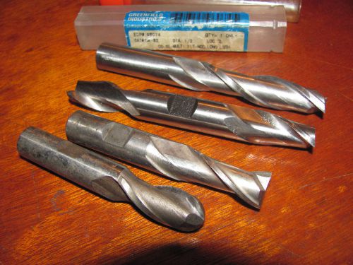 LOT OF FOUR 1/2&#034; HSS END MILLS WITH 1/2&#034; SHANKS