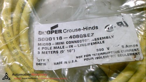 COOPER CROUSE-HINDS 5000118-4080SEZ CORDSET 5AMP 300V 4POLE MALE IN-LI, NEW