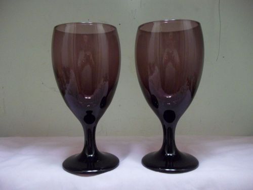 VTG Pair of Libbey Purple Amethyst Glass Pedsestal 16 Ounce Wine Goblets EUC