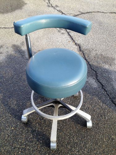 VINTAGE ROUND BLUE UPHOLSTERED CHROME DENTAL ASSISTANT OFFICE CHAIR CHAYS USA