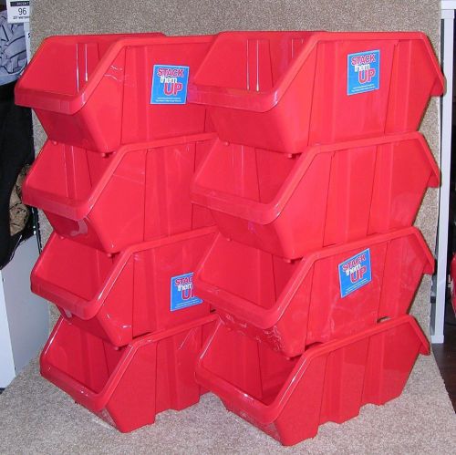 2055-3/ large red 8 storage bins dabble sided opening plastic stackable stack up