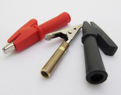 12pcs (6pair) alligator clip to banana jack insulate clamp adapter red black 5mm for sale