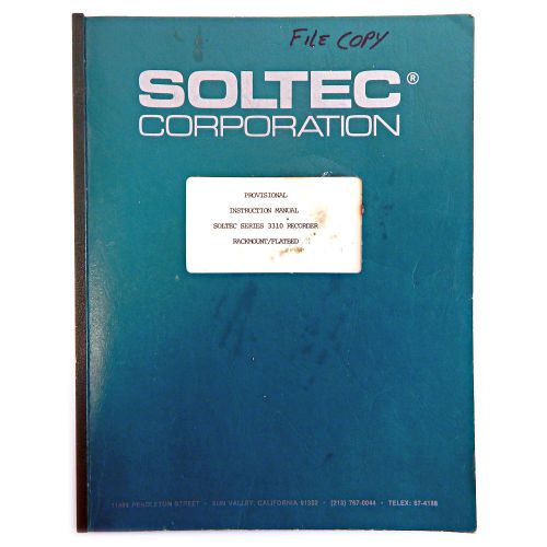 Soltec provisional instruction manual series 3310 recorder rackmount/flatbed for sale
