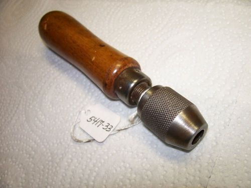 Hand Vise / Chuck, Vintage Tool with Wooden Handle, 1/4&#034; Round Shank Capacity