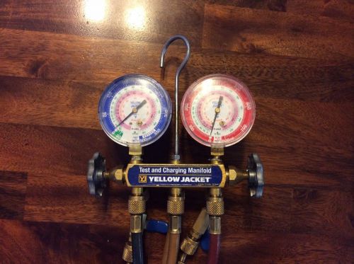 Yellow jacket hvac manifold and hoses guages 2014  r22 r410a r404a with shutoff for sale