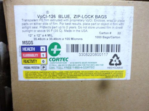 (NEW) Cortec 20800117 VpCI-126 12&#034; x 12&#034; Blue Zip Lock Bag 4 mil One Bag