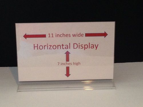 4 clear acrylic horizontal 11 x 7.5&#034;  self standing display sign holders 3&#034; base for sale