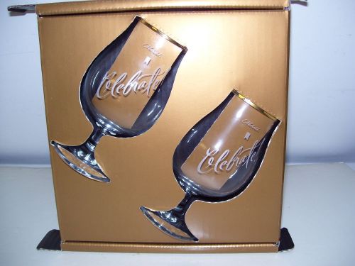 Lot &#034;Celebrate&#034; Goblets with Gold Rims in Gift Boxes, NEW