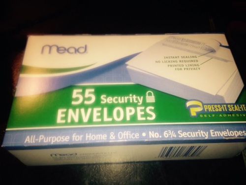 New MEAD 55/Pkg #6 3/4 Security Envelopes 3.625&#034;x6.5&#034; Press-It Seal-It #75030