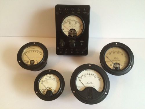 Vintage Panel Volt Meters, Weston &amp; Westinghouse, 5 Meters Lot