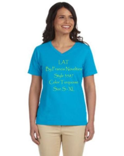 B3 LAT L 3587 Large Turquoise Blue V neck ladies T-shirt combed ring spun cotton