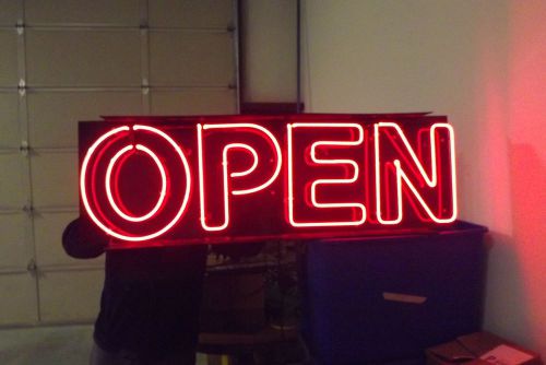 XX Large VINTAGE NEON OPEN SIGN (Read) Red Lettering Black Background