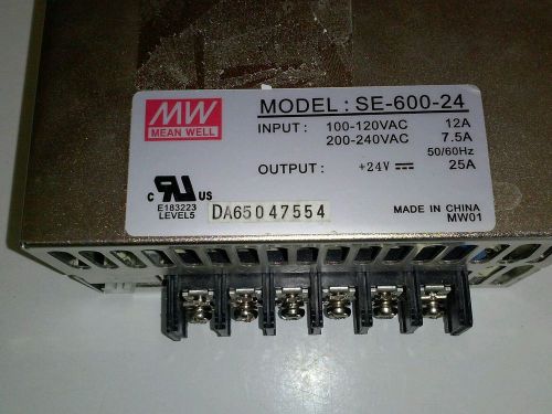 Mean Well SE-600-24 600 Watt 24 VDC 25 Amps, 120-240 VAC Input