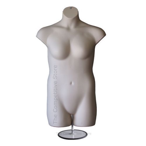 Female plus size flesh dress mannequin form with metal base - for sizes 1x - 2x for sale