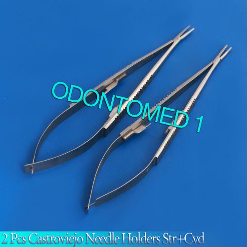 2 Castroviejo Needle Holder 7&#034; Curved+Straight Surgical Instruments