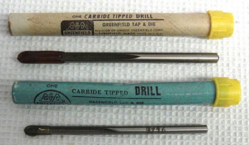 Pair of Greenfield Drill Bits Carbide Tipped Straight Shank 1/4&#034; and 3/16&#034;